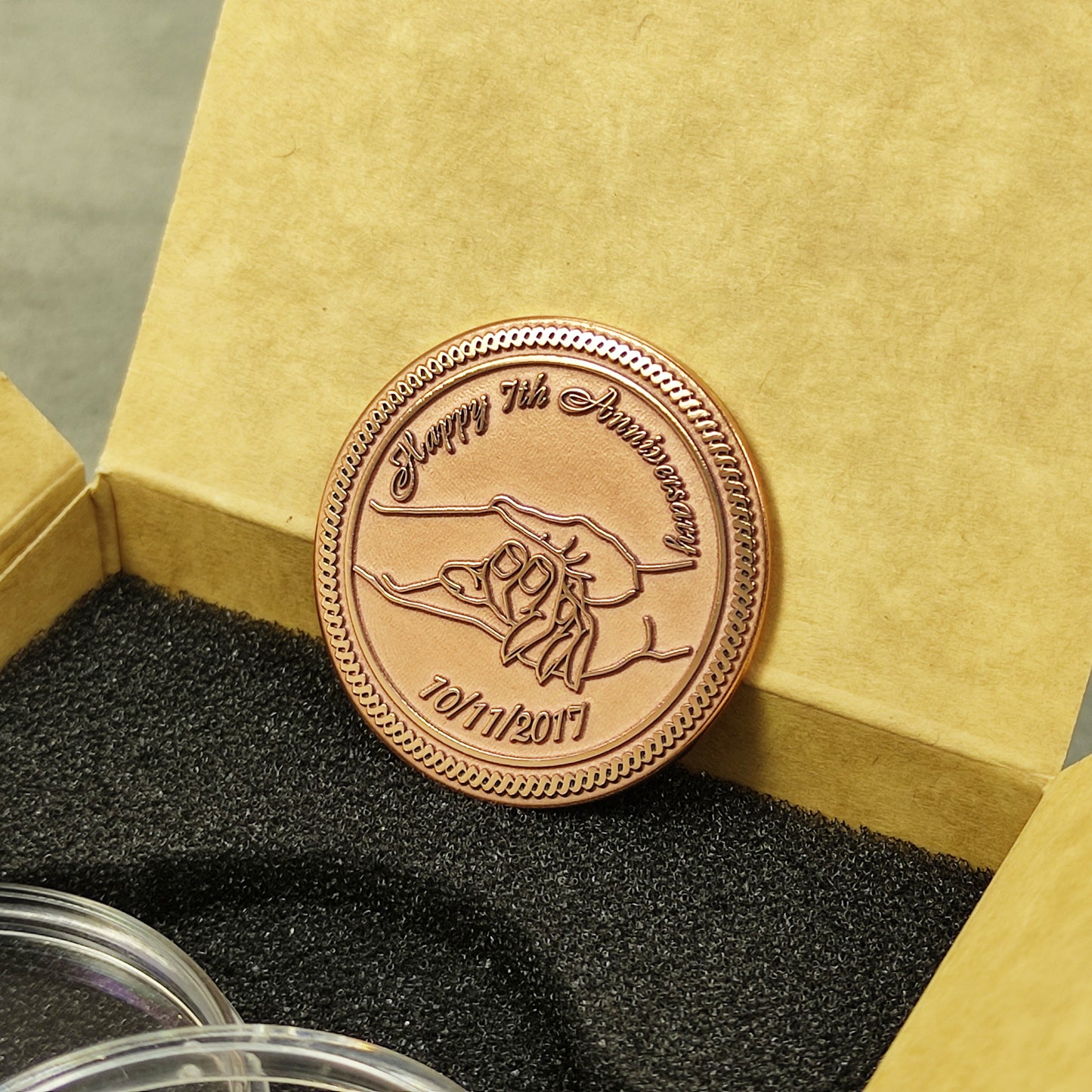 Copper Coin "Happy 7th Anniversary" — Personalized 7th Wedding Anniversary Gift