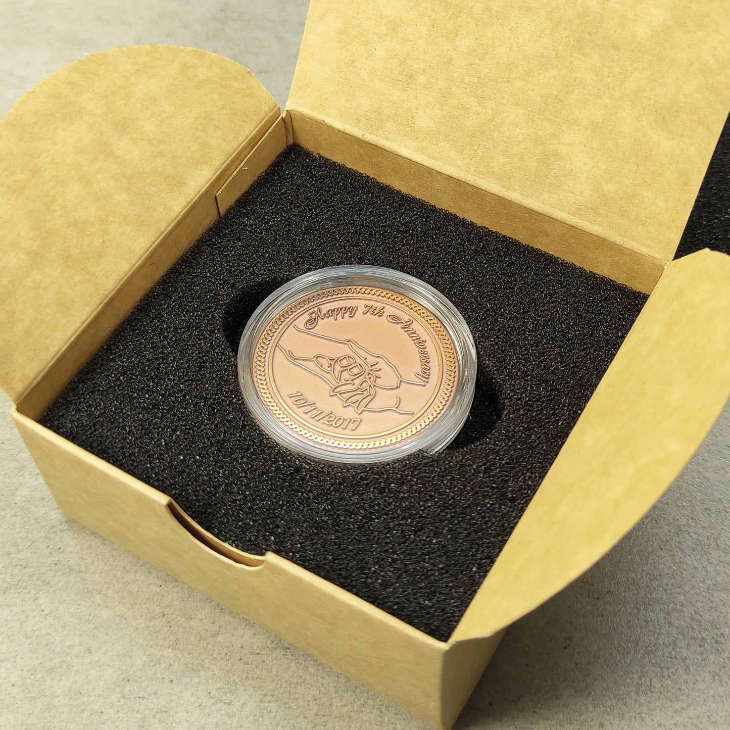 Copper Coin "Happy 7th Anniversary" — Personalized 7th Wedding Anniversary Gift