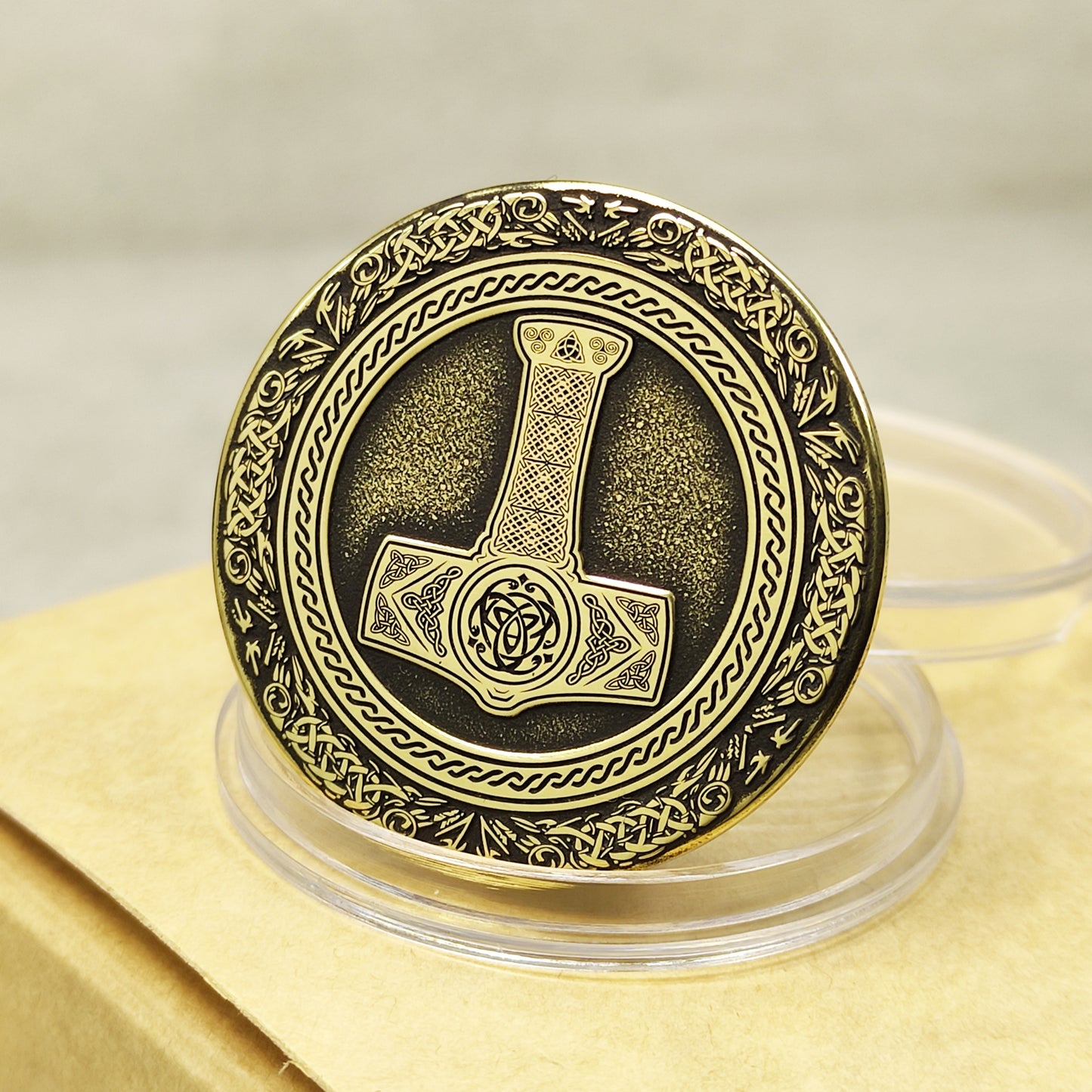 Brass Coin "Thor’s Hammer" — Scandinavian Amulet of Strength, Courage, and Protection