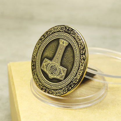 Brass Coin "Thor’s Hammer" — Scandinavian Amulet of Strength, Courage, and Protection