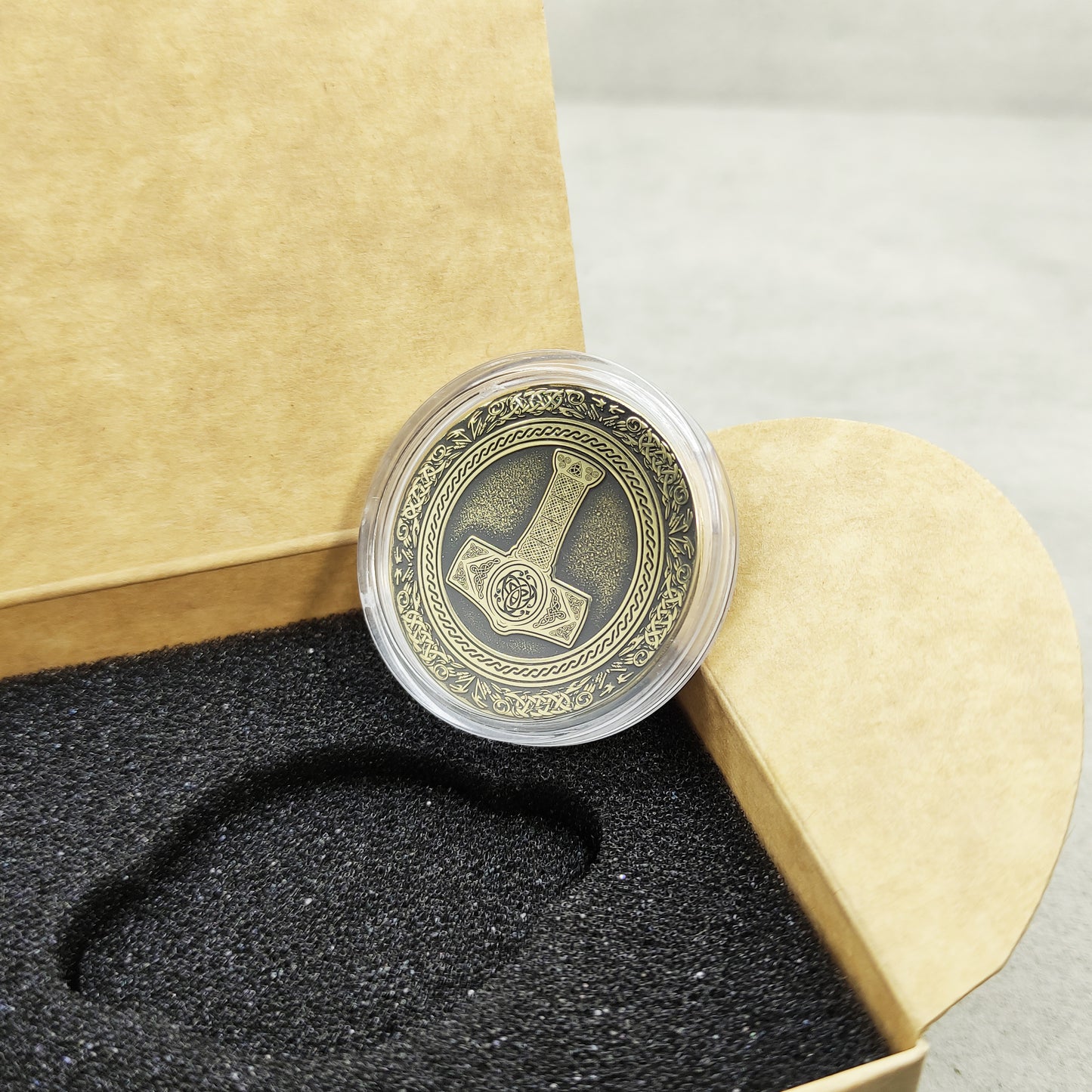 Brass Coin "Thor’s Hammer" — Scandinavian Amulet of Strength, Courage, and Protection