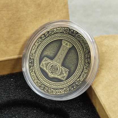 Brass Coin "Thor’s Hammer" — Scandinavian Amulet of Strength, Courage, and Protection
