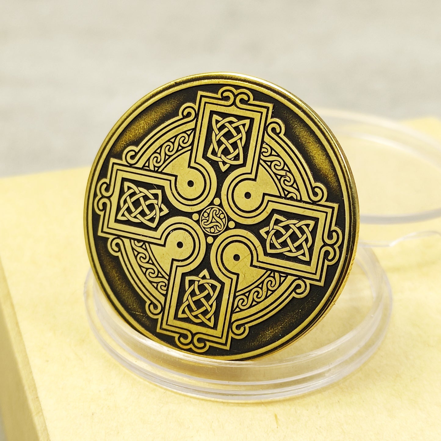 Personalized Brass Coin with Celtic Cross – Unique Custom Gift