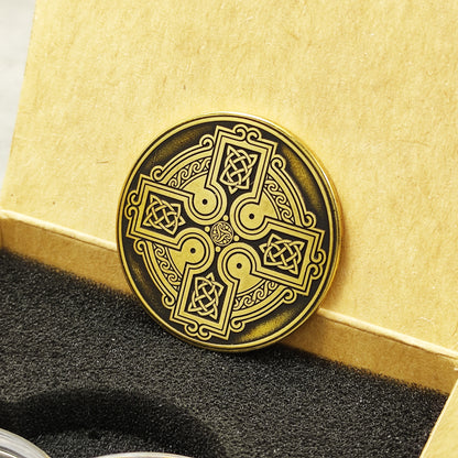 Personalized Brass Coin with Celtic Cross – Unique Custom Gift