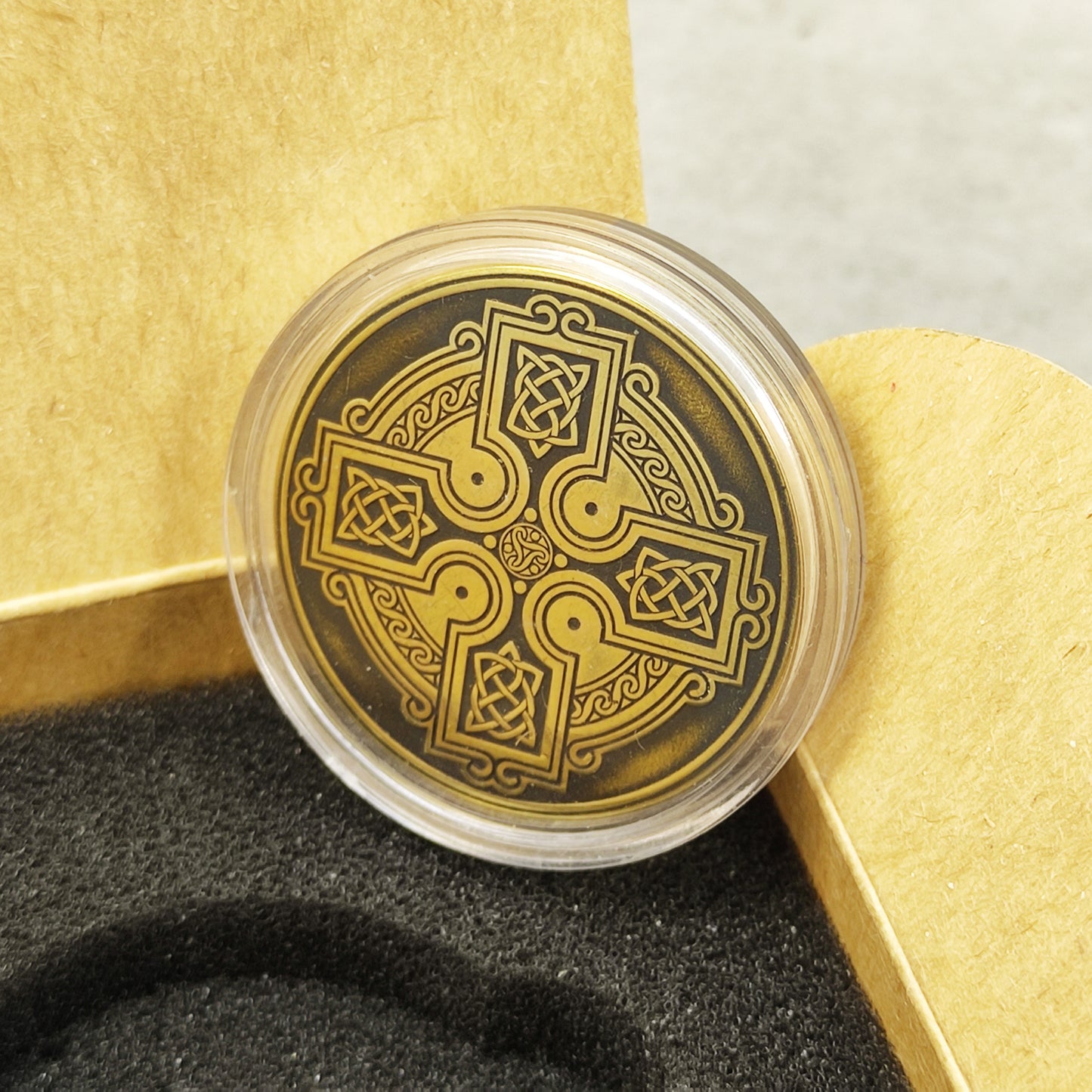 Personalized Brass Coin with Celtic Cross – Unique Custom Gift