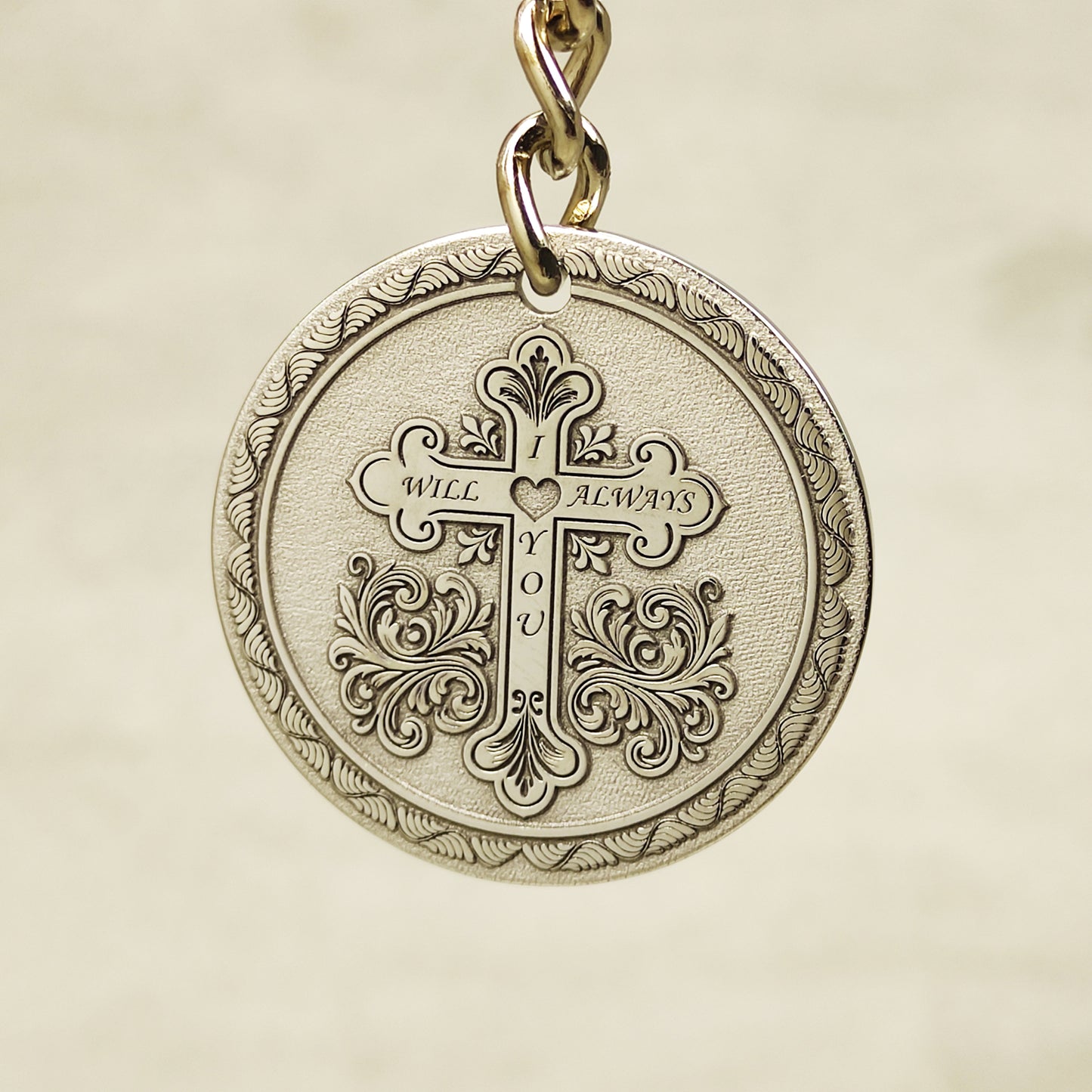 Personalized Steel Coin Keychain with Cross - Protective Gift Keychain for Men and Women