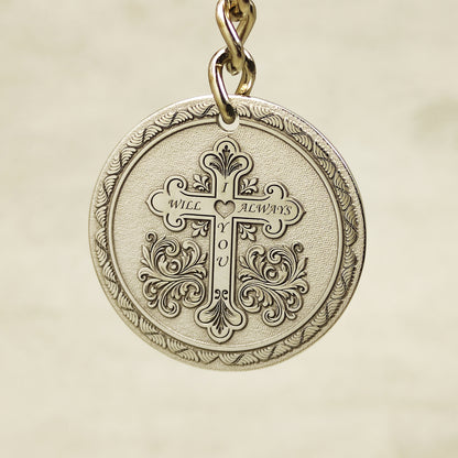 Personalized Steel Coin Keychain with Cross - Protective Gift Keychain for Men and Women