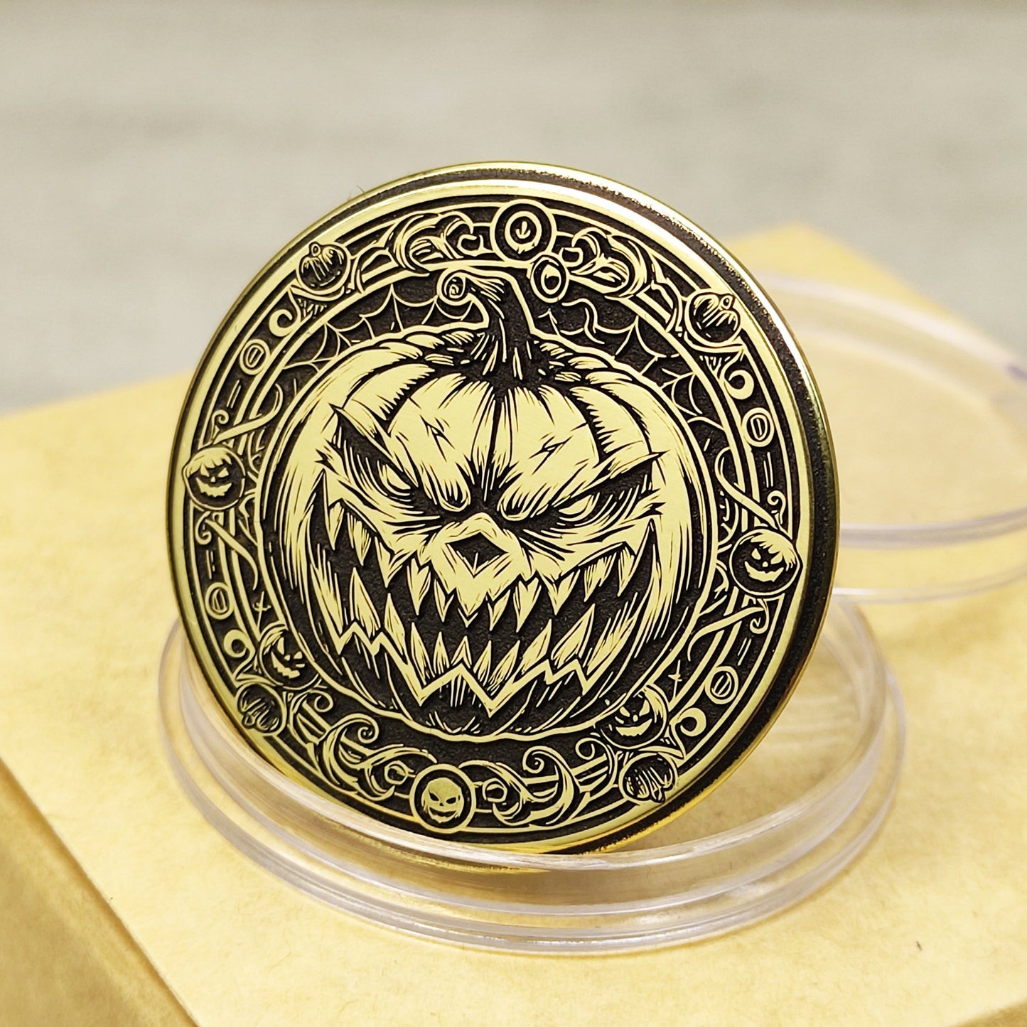 Brass "Scary Pumpkin" Coin with Personalization — Halloween Gift Collectible