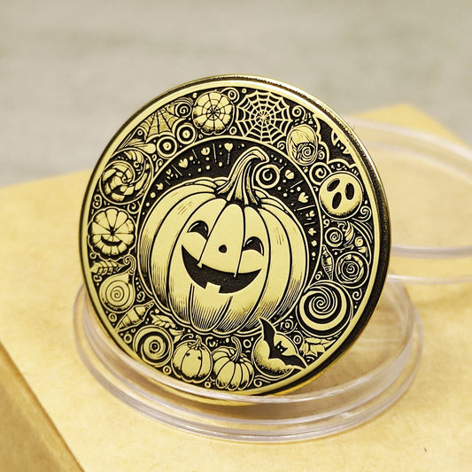 Brass "Jack-O’-Lantern" Coin with Personalization — Festive Halloween Gift