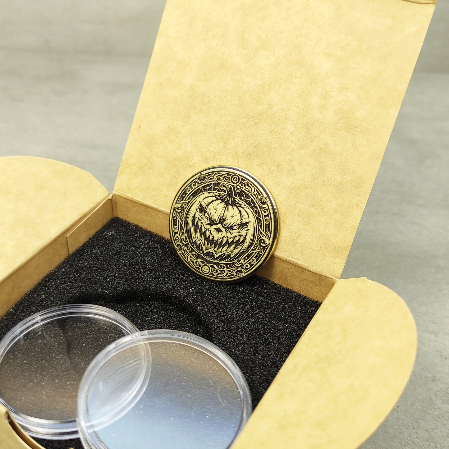 Brass "Scary Pumpkin" Coin with Personalization — Halloween Gift Collectible