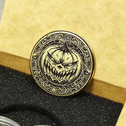 Brass "Scary Pumpkin" Coin with Personalization — Halloween Gift Collectible