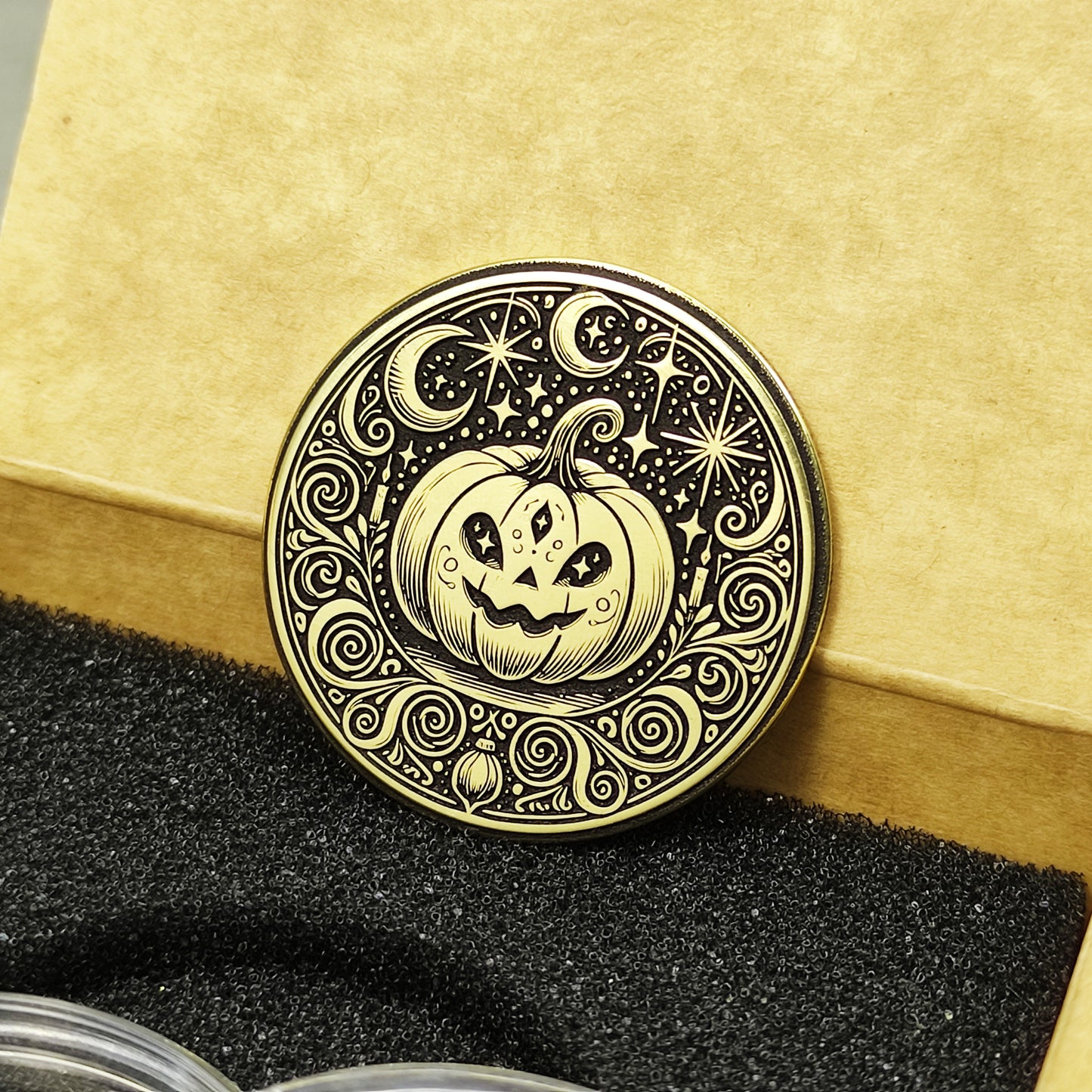 Brass "Mystic Pumpkin" Coin with Personalization — Magical Halloween Collectible