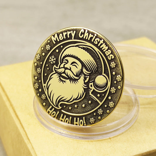 Brass "Merry Christmas — Ho-Ho-Ho" Santa Coin with Personalization — Holiday Gift