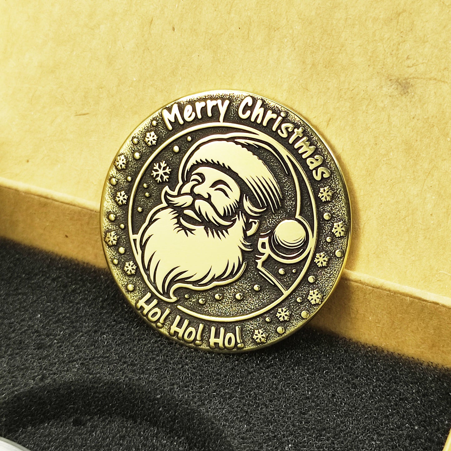 Brass "Merry Christmas — Ho-Ho-Ho" Santa Coin with Personalization — Holiday Gift