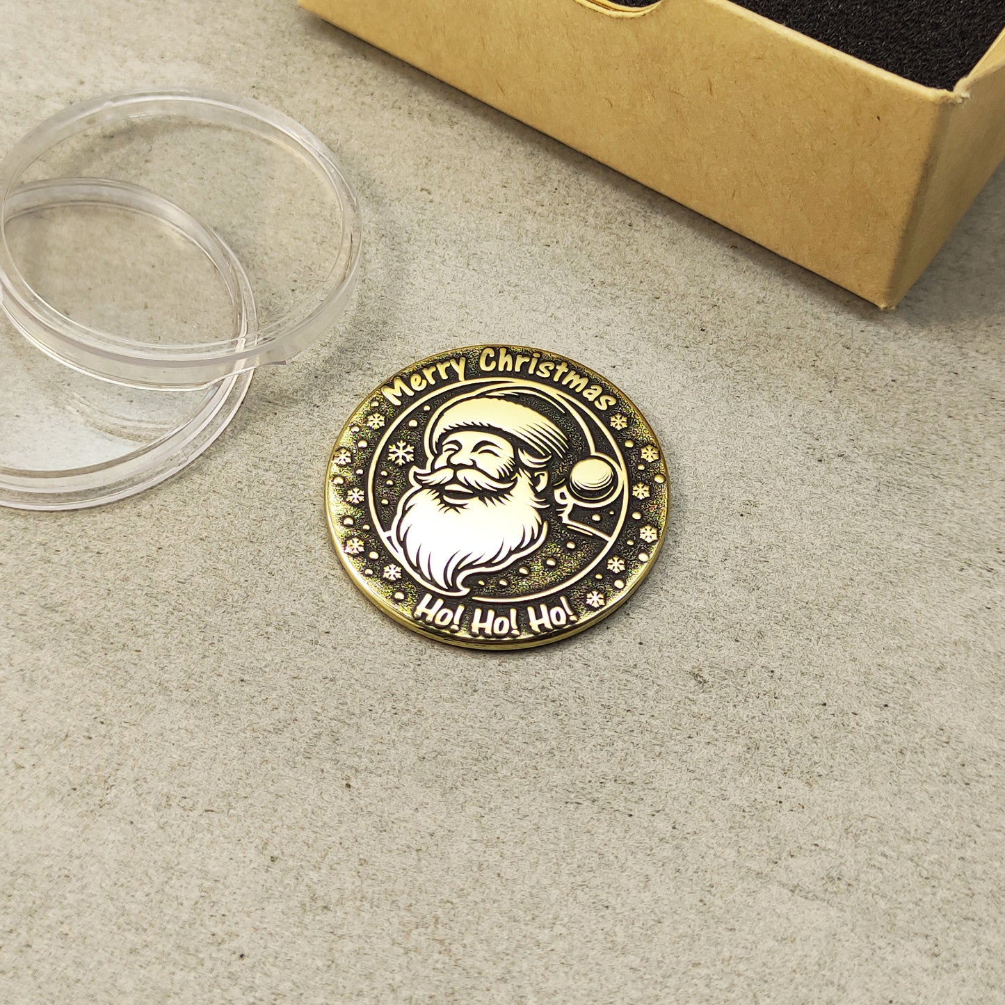 Brass "Merry Christmas — Ho-Ho-Ho" Santa Coin with Personalization — Holiday Gift