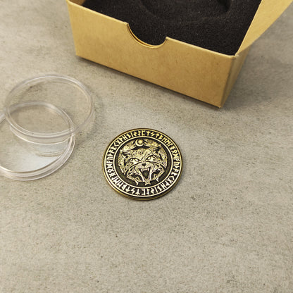 Personalized Brass "Fenrir Wolf" Coin with Runic Engraving