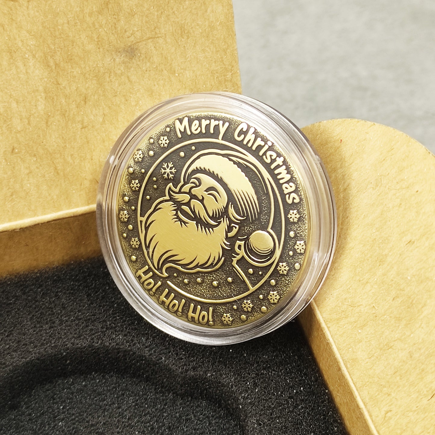 Brass "Merry Christmas — Ho-Ho-Ho" Santa Coin with Personalization — Holiday Gift