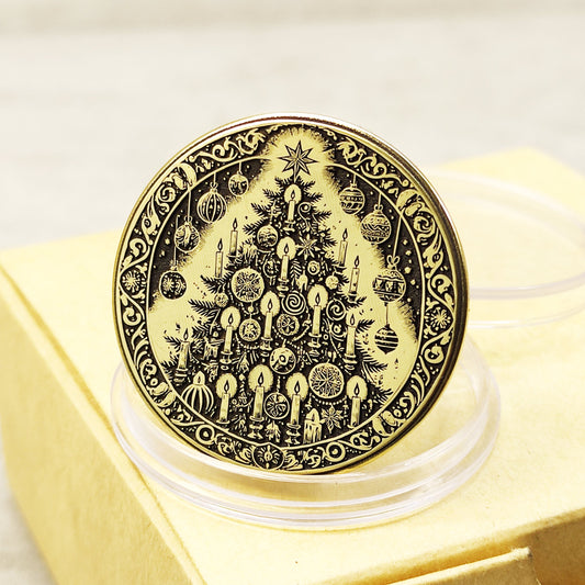 Brass "Christmas Tree with Candles" Coin with Personalization — Holiday Gift