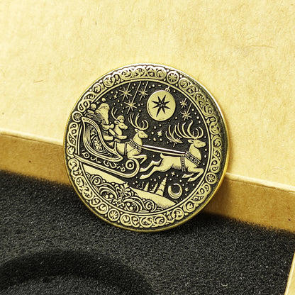 Brass "Santa in Sleigh" Coin with Personalization — Christmas Gift