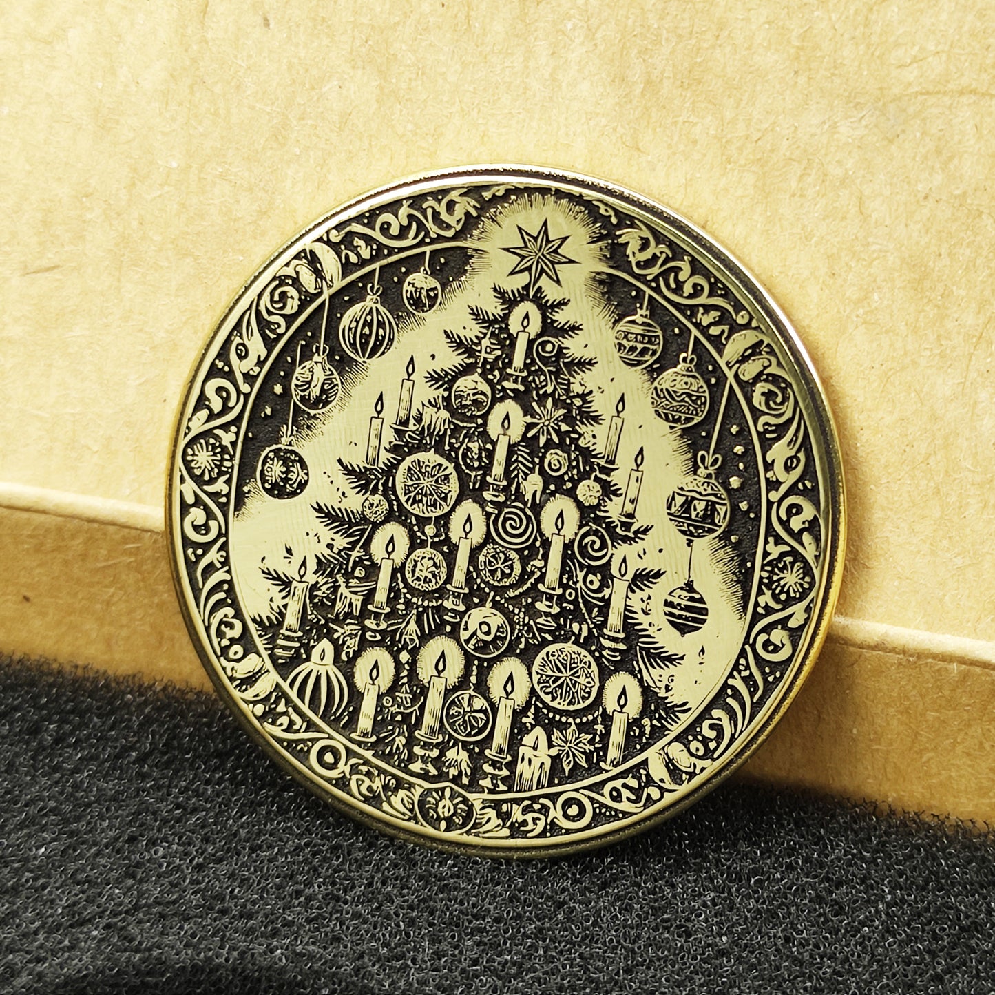 Brass "Christmas Tree with Candles" Coin with Personalization — Holiday Gift