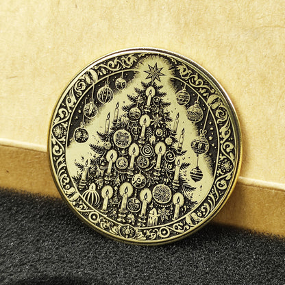 Brass "Christmas Tree with Candles" Coin with Personalization — Holiday Gift