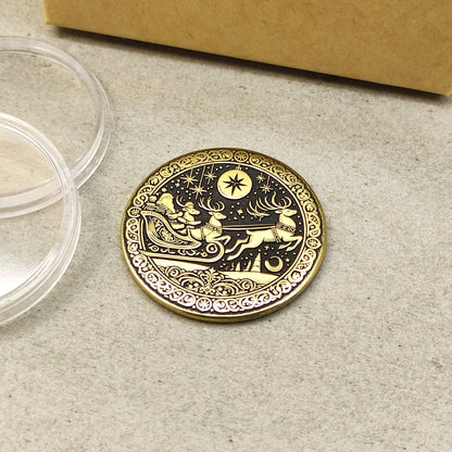 Brass "Santa in Sleigh" Coin with Personalization — Christmas Gift