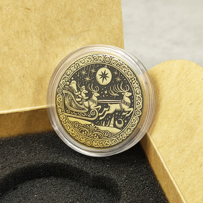 Brass "Santa in Sleigh" Coin with Personalization — Christmas Gift