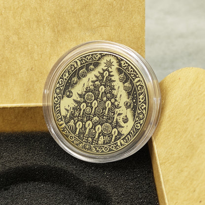 Brass "Christmas Tree with Candles" Coin with Personalization — Holiday Gift