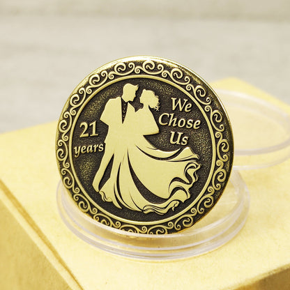 Brass 21st Wedding Anniversary Coin with Personalization - Gift for Couple