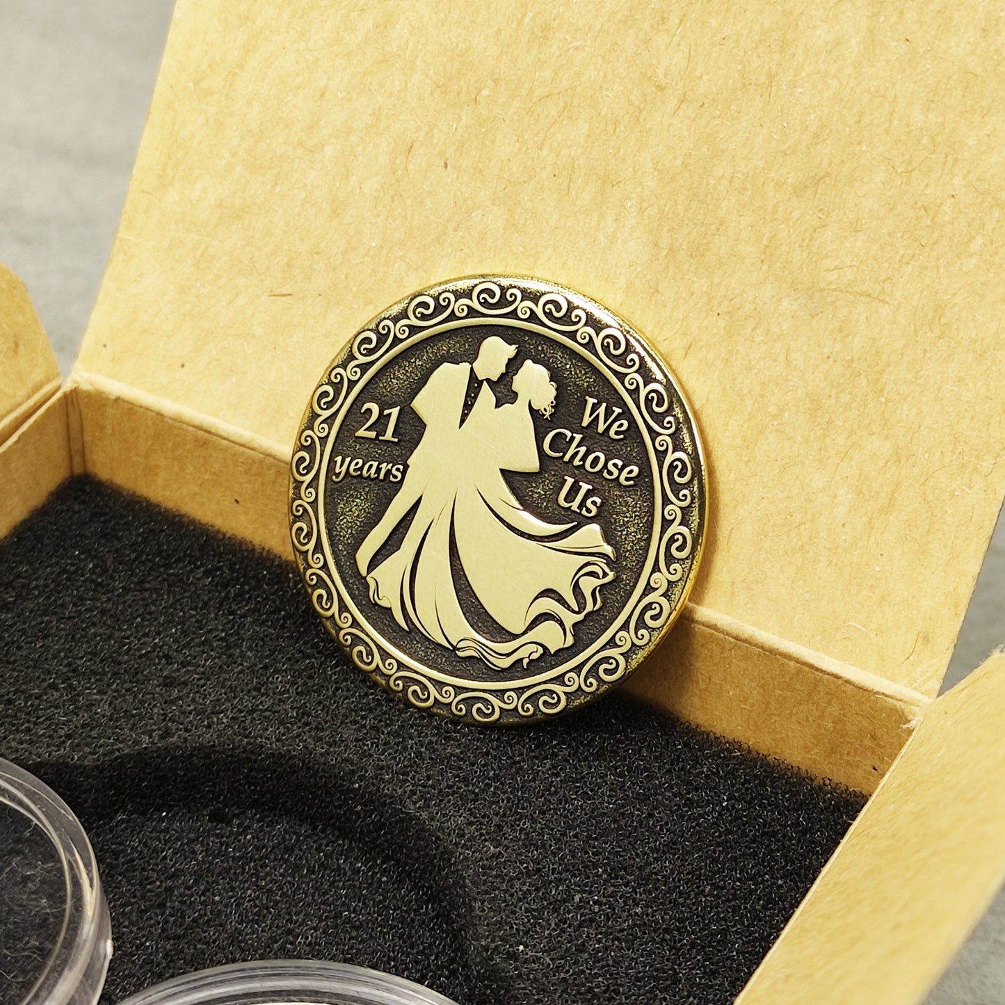 Brass 21st Wedding Anniversary Coin with Personalization - Gift for Couple