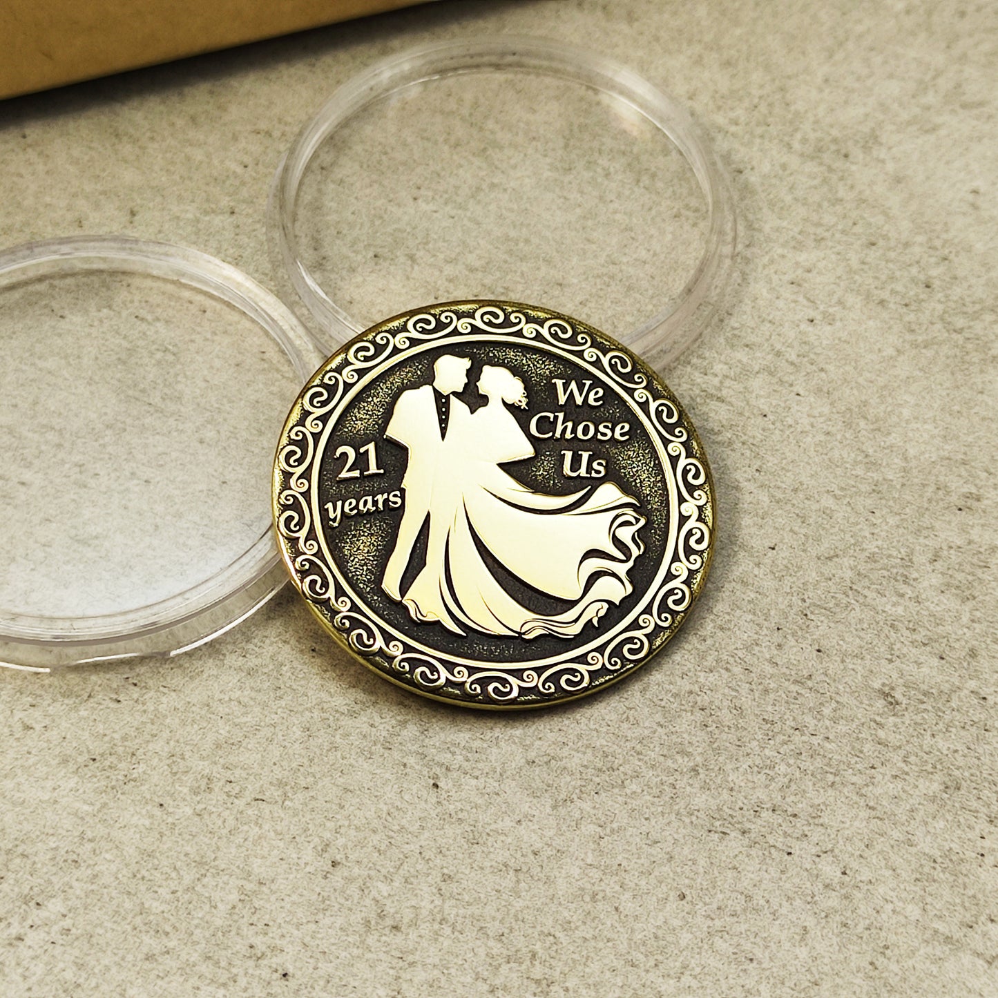 Brass 21st Wedding Anniversary Coin with Personalization - Gift for Couple