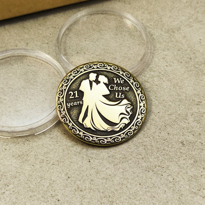 Brass 21st Wedding Anniversary Coin with Personalization - Gift for Couple