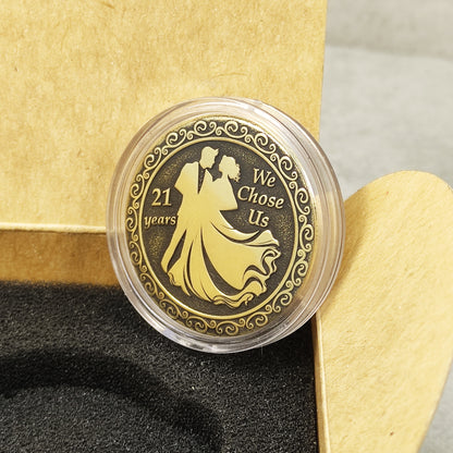 Brass 21st Wedding Anniversary Coin with Personalization - Gift for Couple