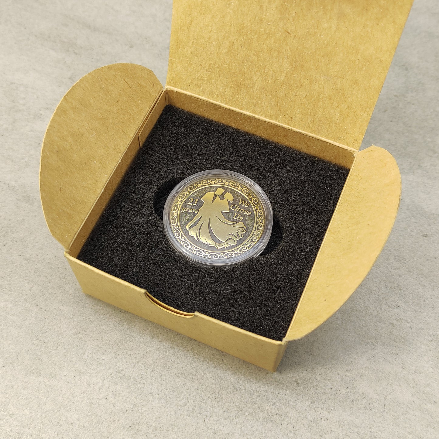 Brass 21st Wedding Anniversary Coin with Personalization - Gift for Couple