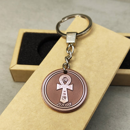Copper Coin Keychain with Egyptian Ankh – Personalized Symbol of Life