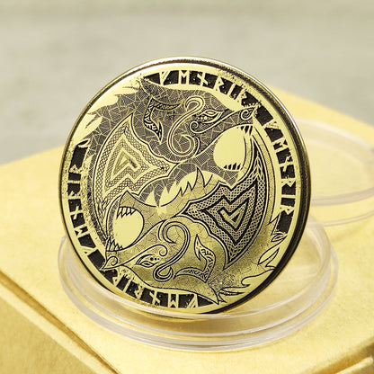 Brass "Fenrir Wolf" Coin with Unique Nordic Ornament and Custom Engraving