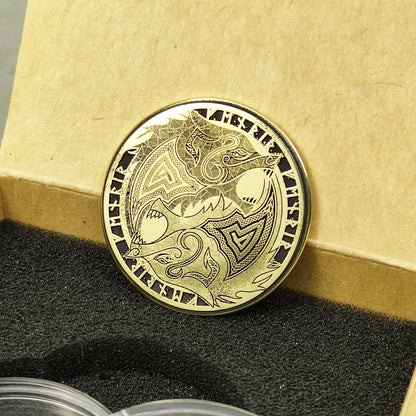 Brass "Fenrir Wolf" Coin with Unique Nordic Ornament and Custom Engraving