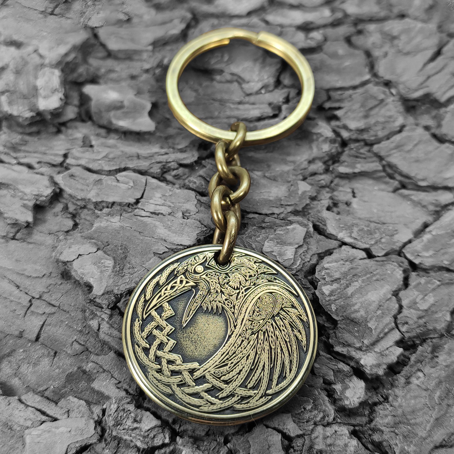 Brass Coin Keychain Odin’s Raven – Personalized Norse Talisman of Wisdom and Strength