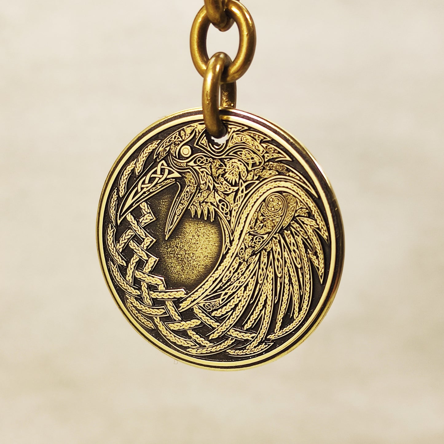 Brass Coin Keychain Odin’s Raven – Personalized Norse Talisman of Wisdom and Strength