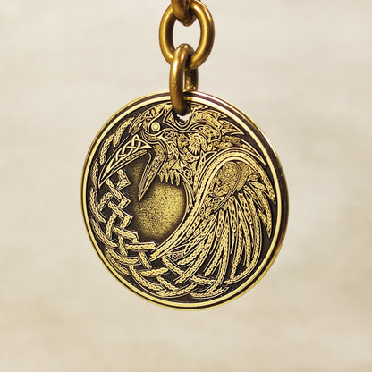 Brass Coin Keychain Odin’s Raven – Personalized Norse Talisman of Wisdom and Strength