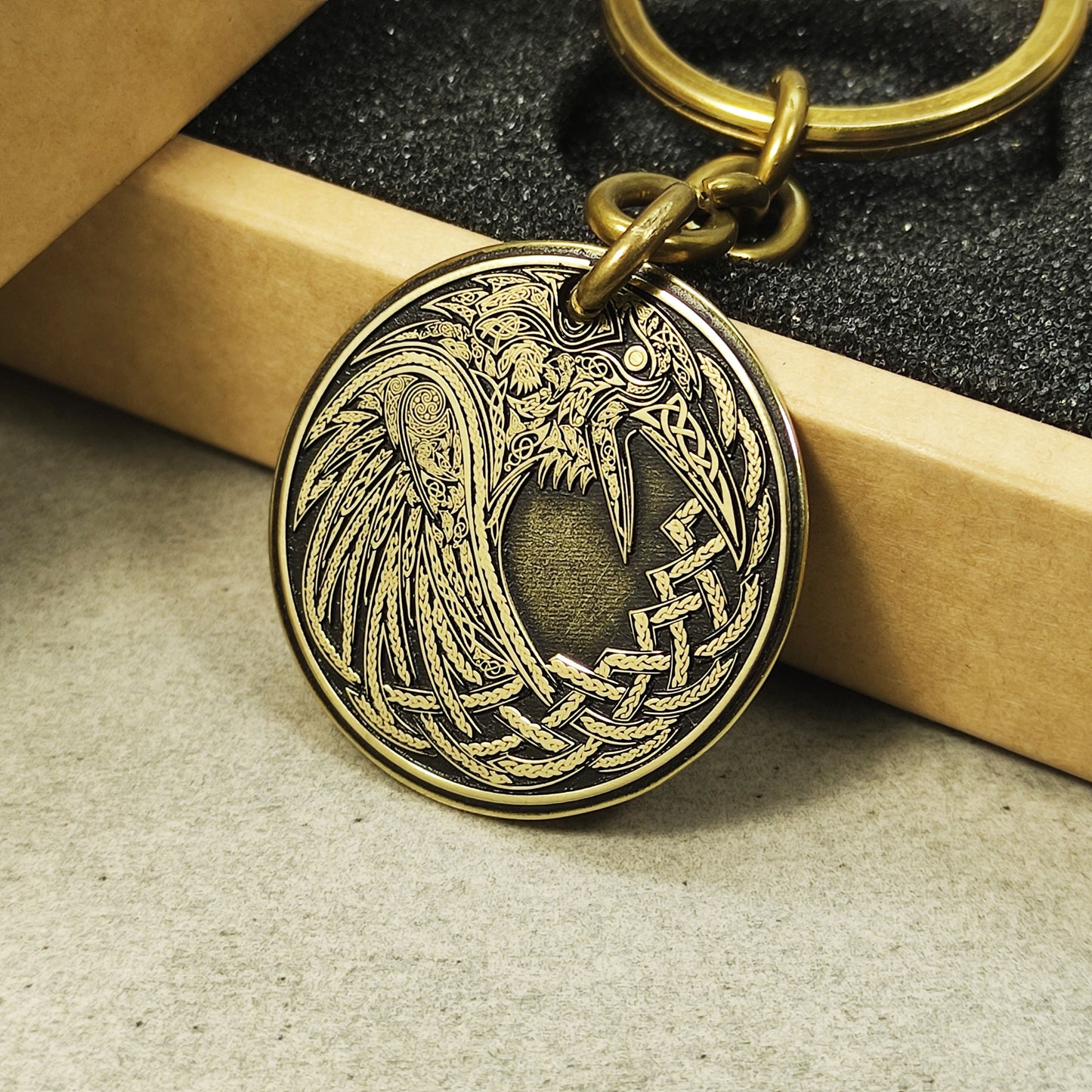 Brass Coin Keychain Odin’s Raven – Personalized Norse Talisman of Wisdom and Strength