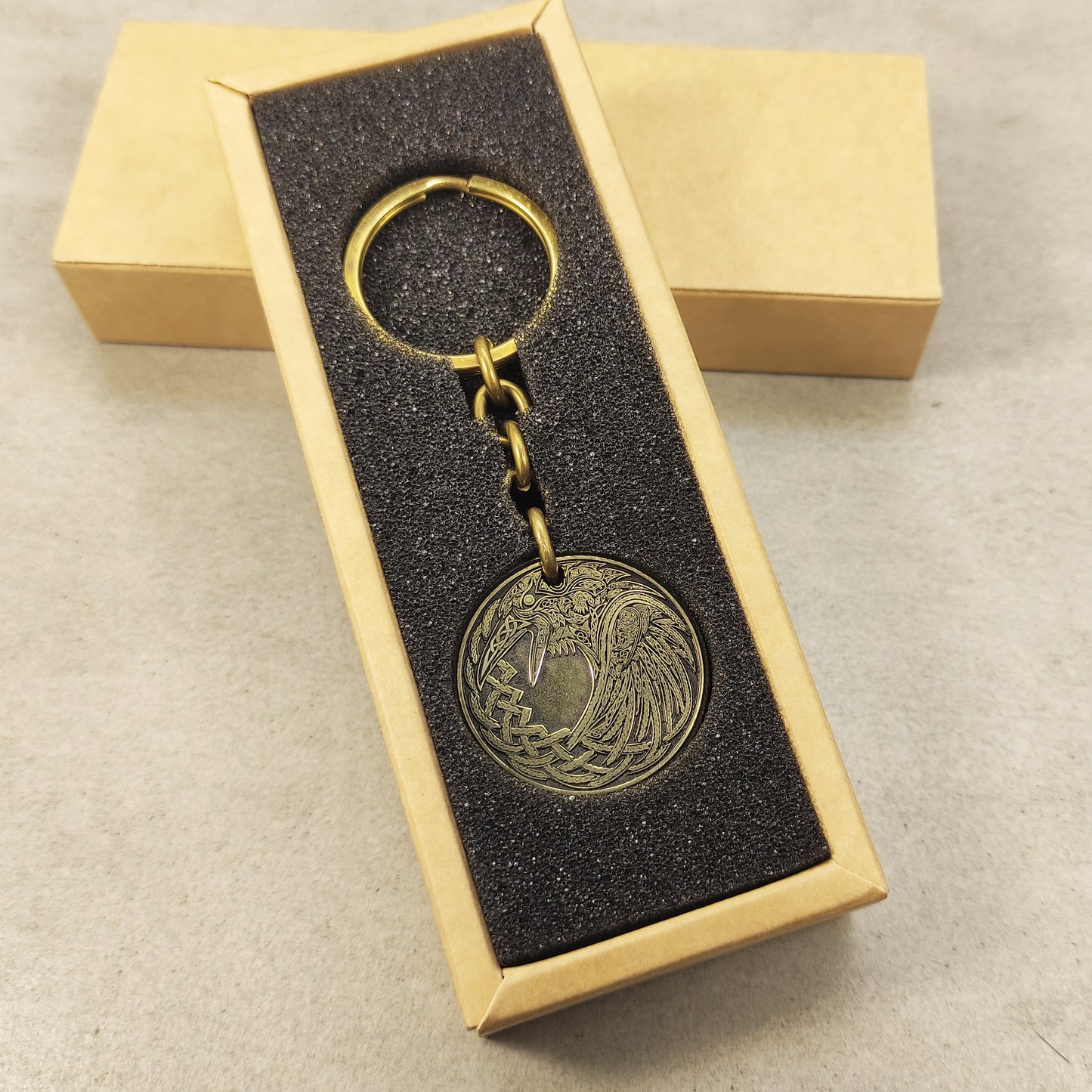 Brass Coin Keychain Odin’s Raven – Personalized Norse Talisman of Wisdom and Strength