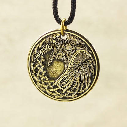 Brass Odin’s Raven Coin Pendant with Personalization