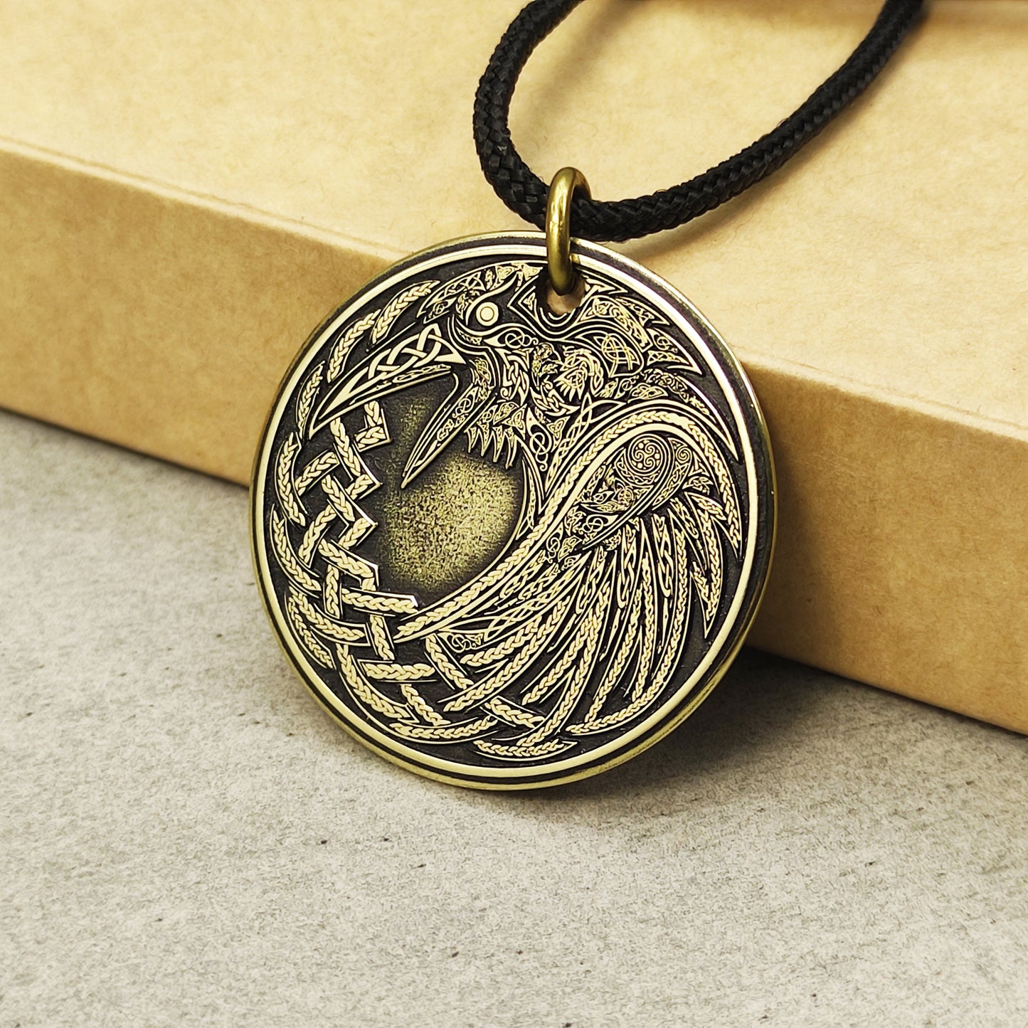 Brass Odin’s Raven Coin Pendant with Personalization