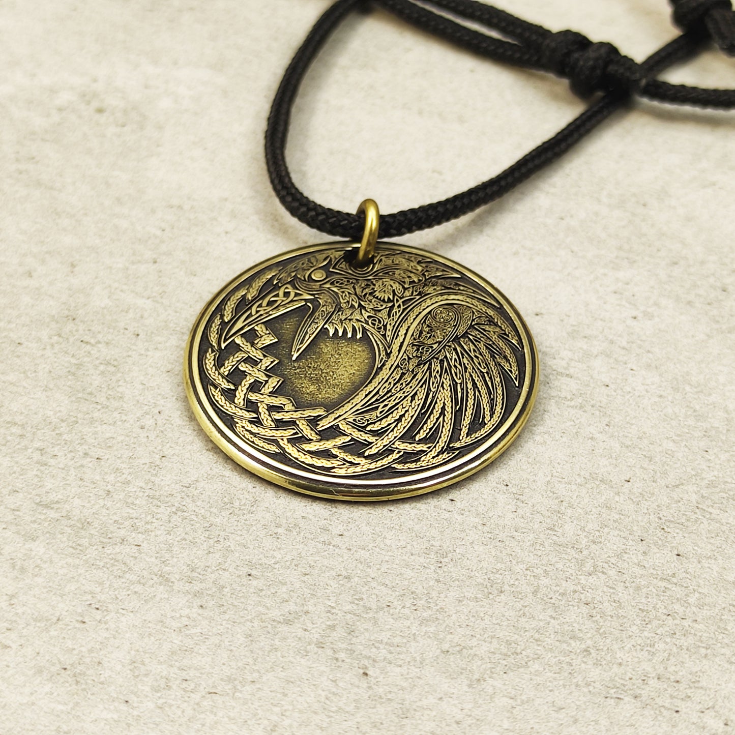 Brass Odin’s Raven Coin Pendant with Personalization