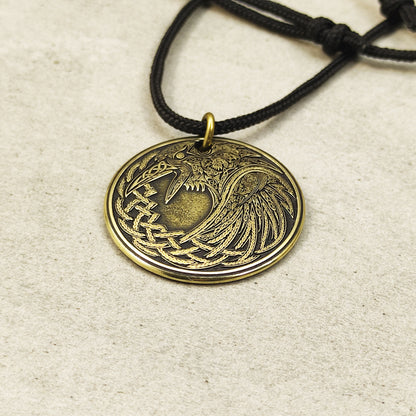 Brass Odin’s Raven Coin Pendant with Personalization