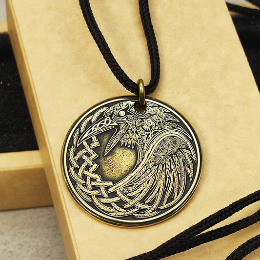 Brass Odin’s Raven Coin Pendant with Personalization