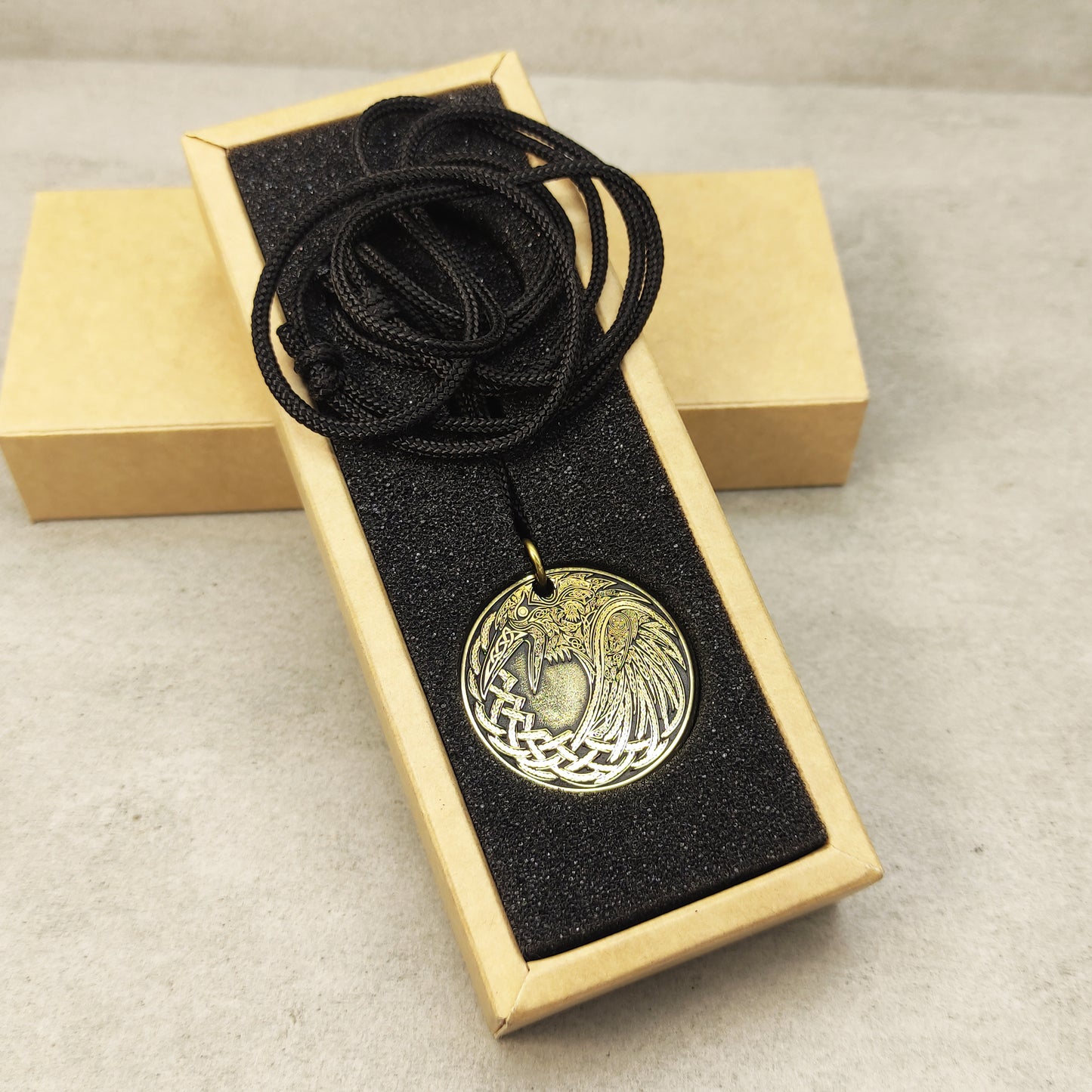 Brass Odin’s Raven Coin Pendant with Personalization