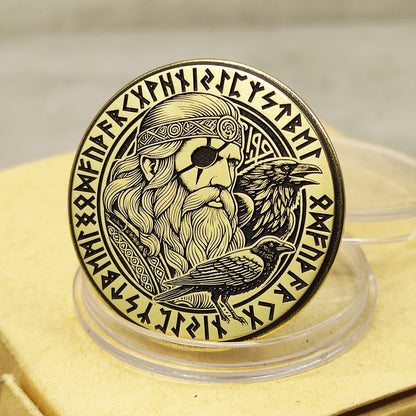 Personalized Brass Coin Featuring Odin and Norse Runes