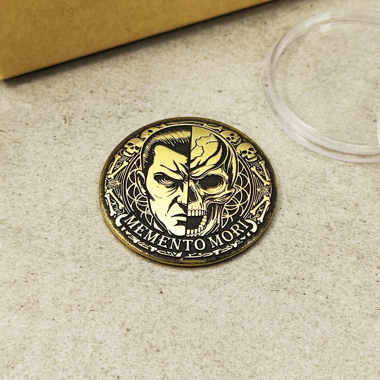 Brass Memento Mori Coin with Deep Engraving – Dual "Life and Death" Design + Personalization